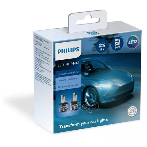 Лампа светодиодная PHILIPS H4 Ultinon Essential LED 6500K, 2шт, 11342UE2X2