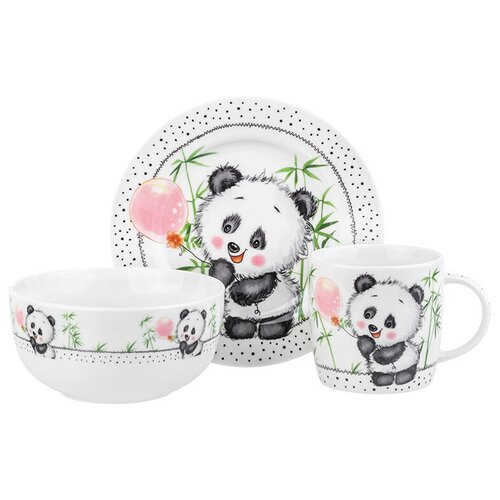 Набор посуды "Панда", 3 предмета (кружка, миска, тарелка)