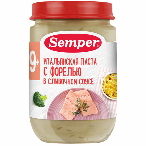 Пюре Semper итальянская паста с форелью в сливочном соусе, с 11 месяцев, 190 г