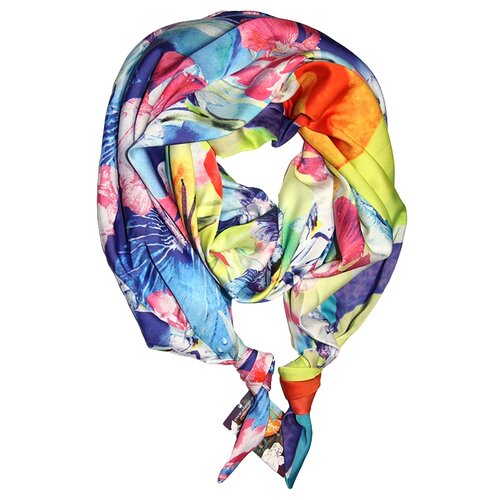 Шарф женский весенний, вискоза, шёлк, разноцветный, двойной шарф-долька Оланж Ассорти серия Апрель с узелками