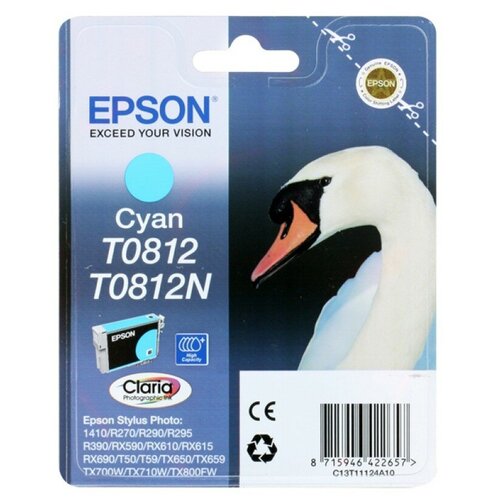 Картридж Epson C13T11124A10, 1475 стр, голубой комплект 4 штук картридж струйный t2 t0812 ic et0812 гол для epson r270r r390 rx690 tx700