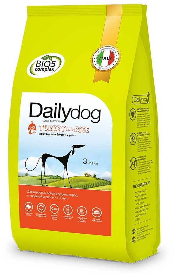 Dailydog Adult Medium Breed Turkey and Rice - Сухой корм для взрослых собак средних пород, с Индейкой и Рисом 3 кг