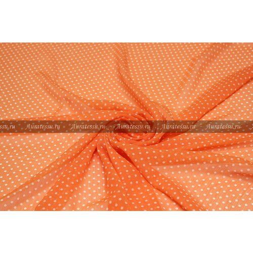 Ткань Шифон оранжевый в горошек, ш146см, 0,5 м