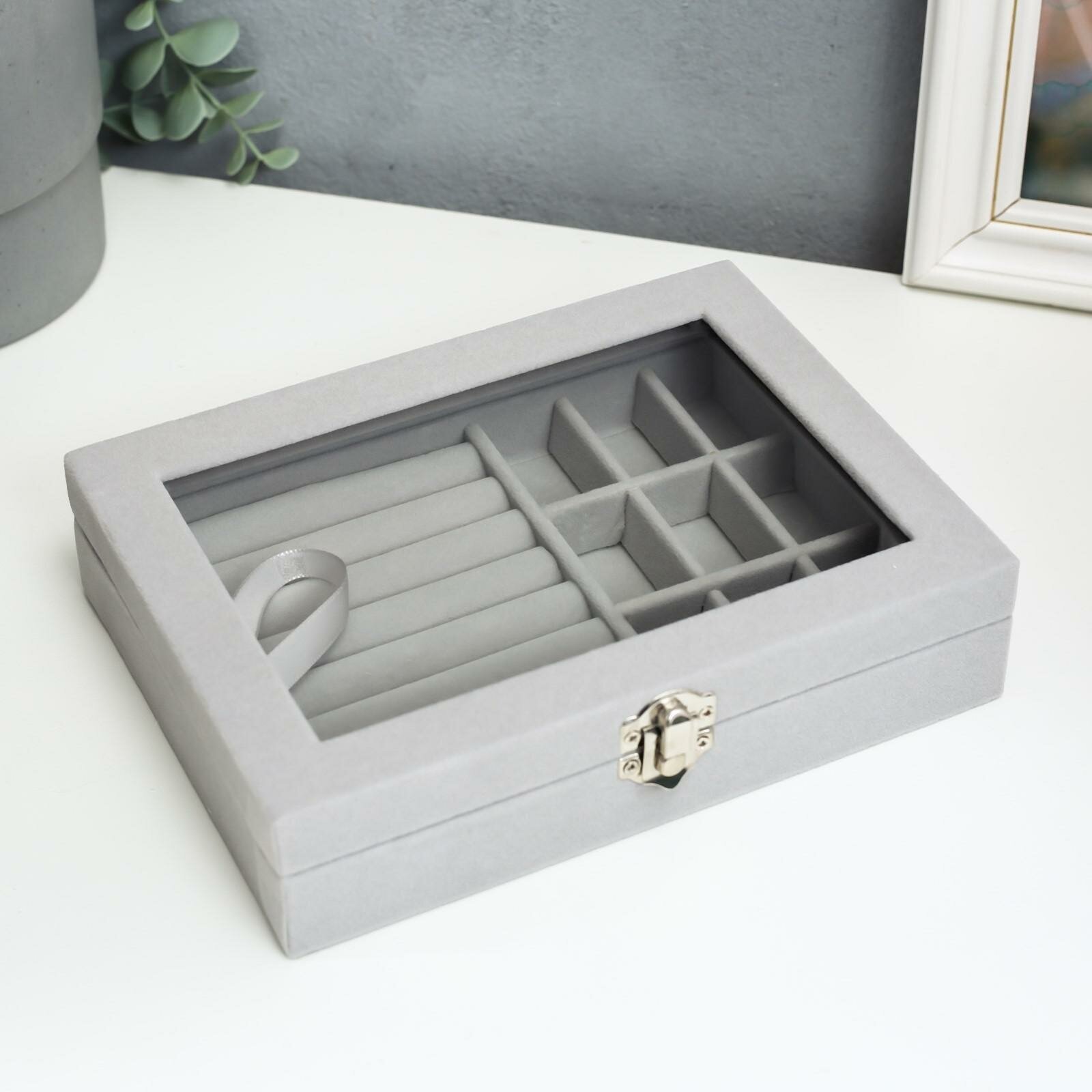 Шкатулка для украшений «Серый туман», бархат, с замком, 4.5×20×15 см