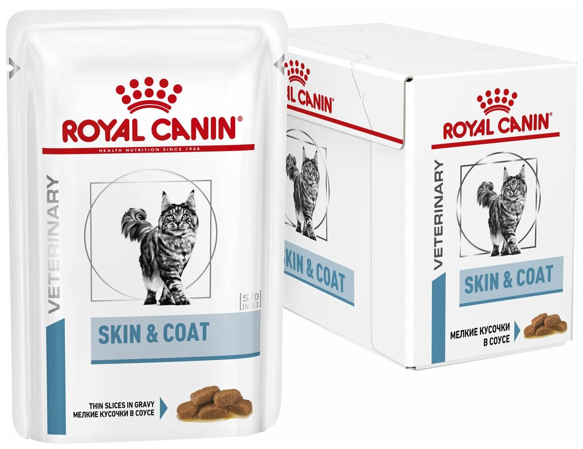 Корм Royal Canin Skin & Coat (в соусе) для кошек с чувствительной кожей, 85 г x 12 шт - фотография № 1