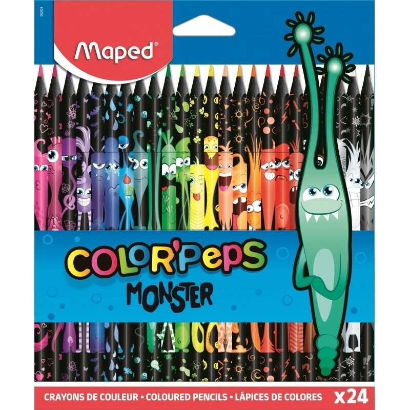 Карандаши цветные Maped Black Monster, 24 шт, пластиковые (862624)