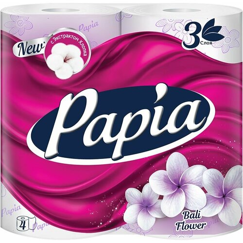 Бумага туалетная PAPIA Bali Flower 3-слоя, 4шт -5 упаковок