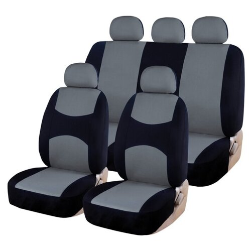 фото Чехлы универсальные на автомобильные сиденья,комплект "casual", полиэстер, черно-серые kraft