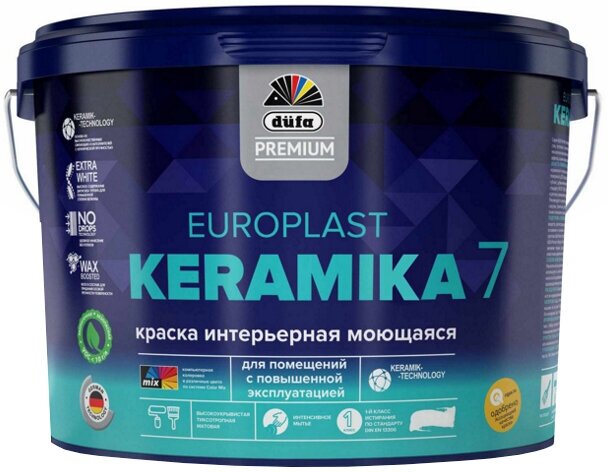 Краска в/д dufa premium europlast keramika 7 база 3 для стен и потолков 9л б/ц, арт. мп00-006969