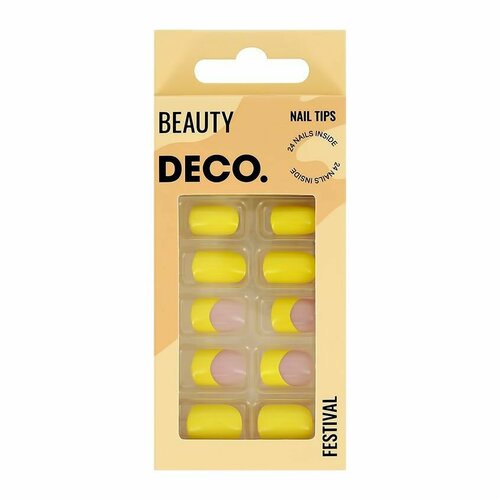 Набор накладных ногтей с клеевыми стикерами DECO. BEAUTY festival yellow fun (24 шт + клеевые стикеры 24 шт)
