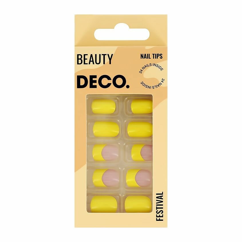 Набор накладных ногтей с клеевыми стикерами DECO. BEAUTY festival yellow fun (24 шт + клеевые стикеры 24 шт)