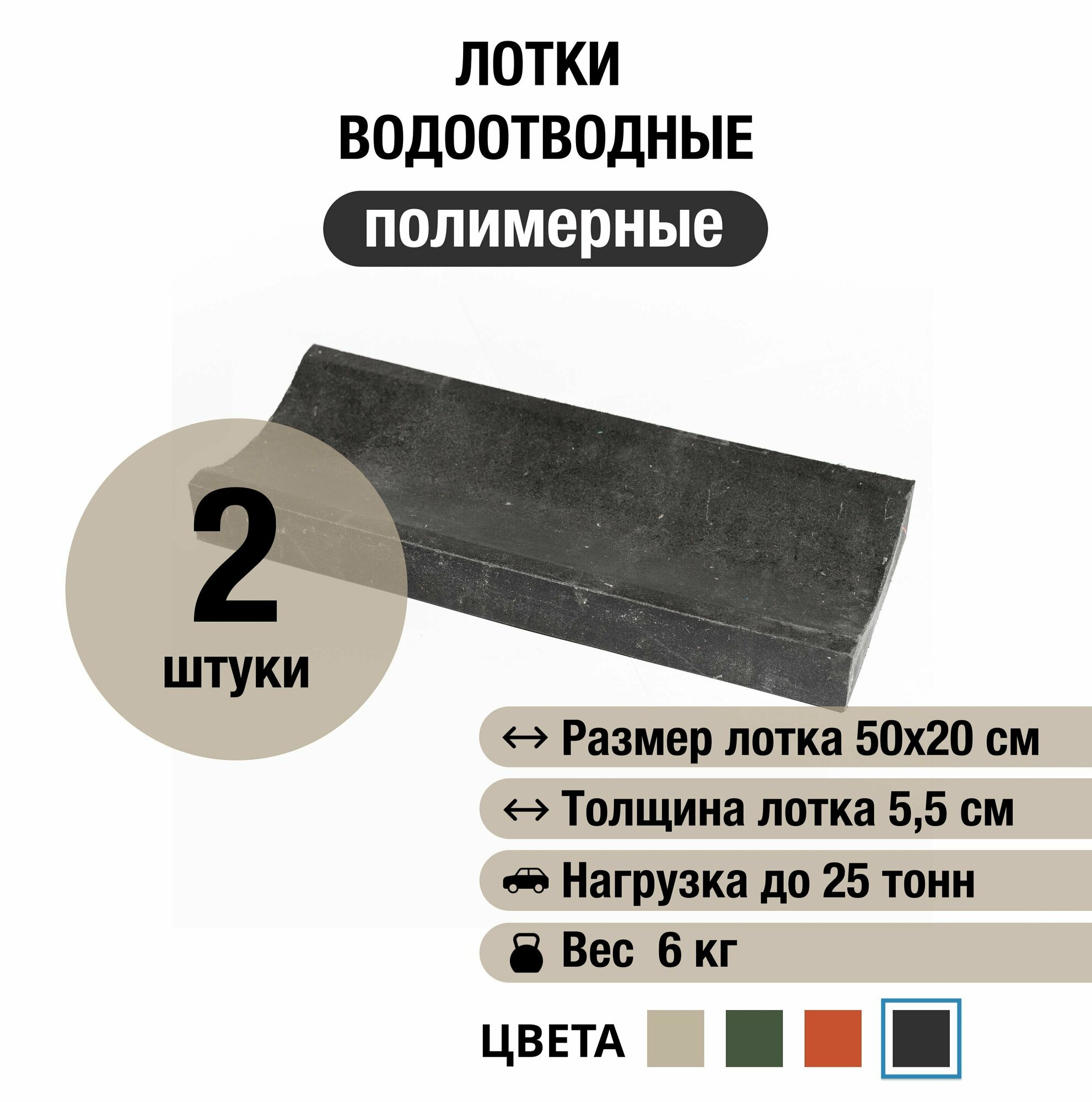 Лотки водоотводные 500х200х55 мм 2 шт мелкосидящие полимерно-песчаные красные