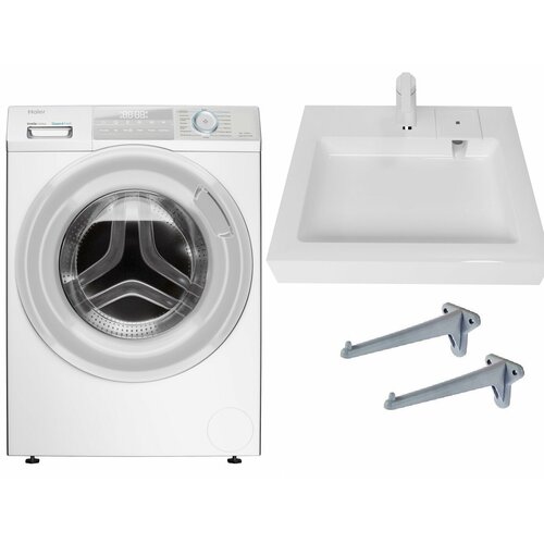 Стиральная машина с паром Haier HW60-BP12929B с раковиной Солярис 50 над стиральной машиной 5235000₽