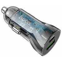 Автомобильное зарядное устройство HOCO Z47A PD 30W Type-C USB-C+USB QC3.0 прозрачное черное