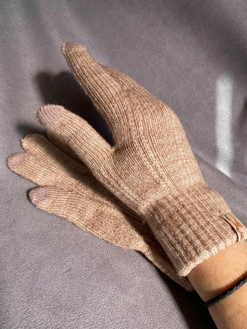 Перчатки Kim Lin, демисезон/зима, шерсть, вязаные, сенсорные, размер 7, бежевый