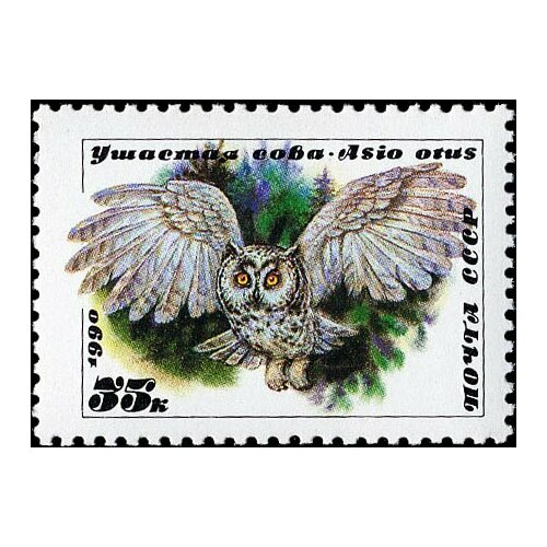 (1990-023) Марка СССР Ушастая сова Совы III Θ марка белая сова 1990 г