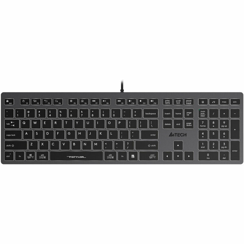 Клавиатура A4Tech Fstyler FX60 серый USB slim LED (FX60 GREY / WHITE), 1777602