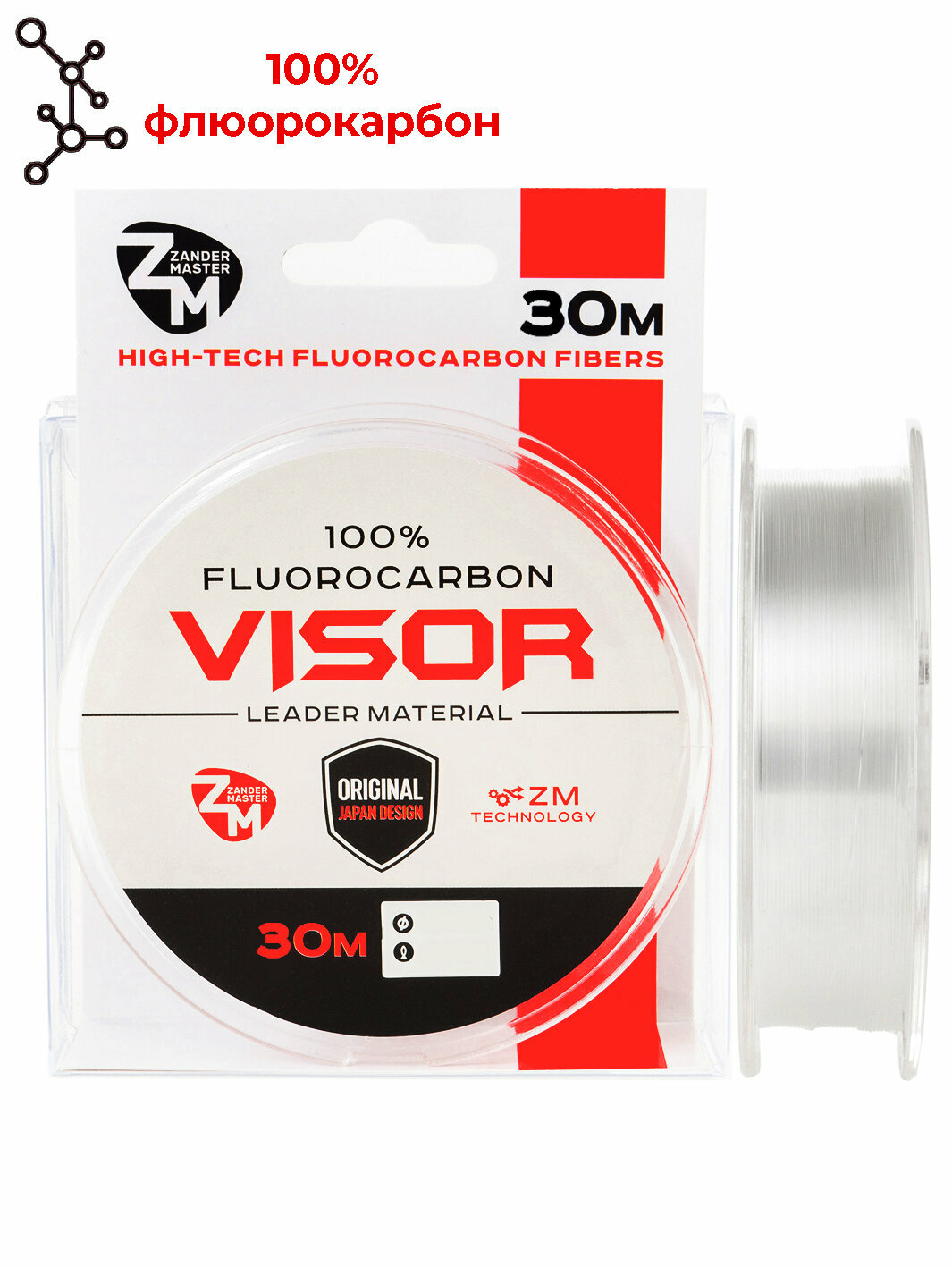 100% флюорокарбон флюрокарбон флюр fluorocarbon калиброванная леска для рыбалки без памяти ZanderMaster "VISOR" 30m, 0.148мм х 2.32кг