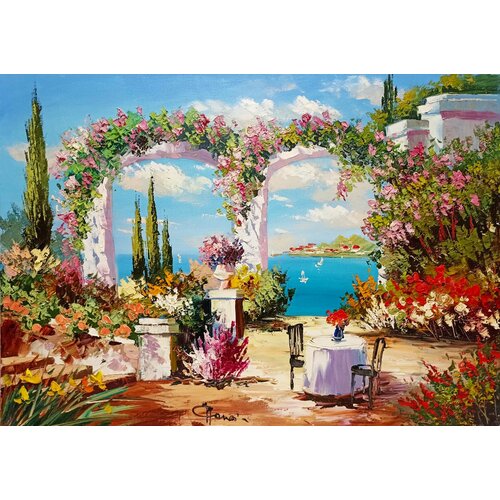 Картина маслом на холсте. Живопись. 100% ручная работа. Художественная мастерская Грёзы. Итальянский пейзаж. Средиземноморье. Размер картины 50х70 см.