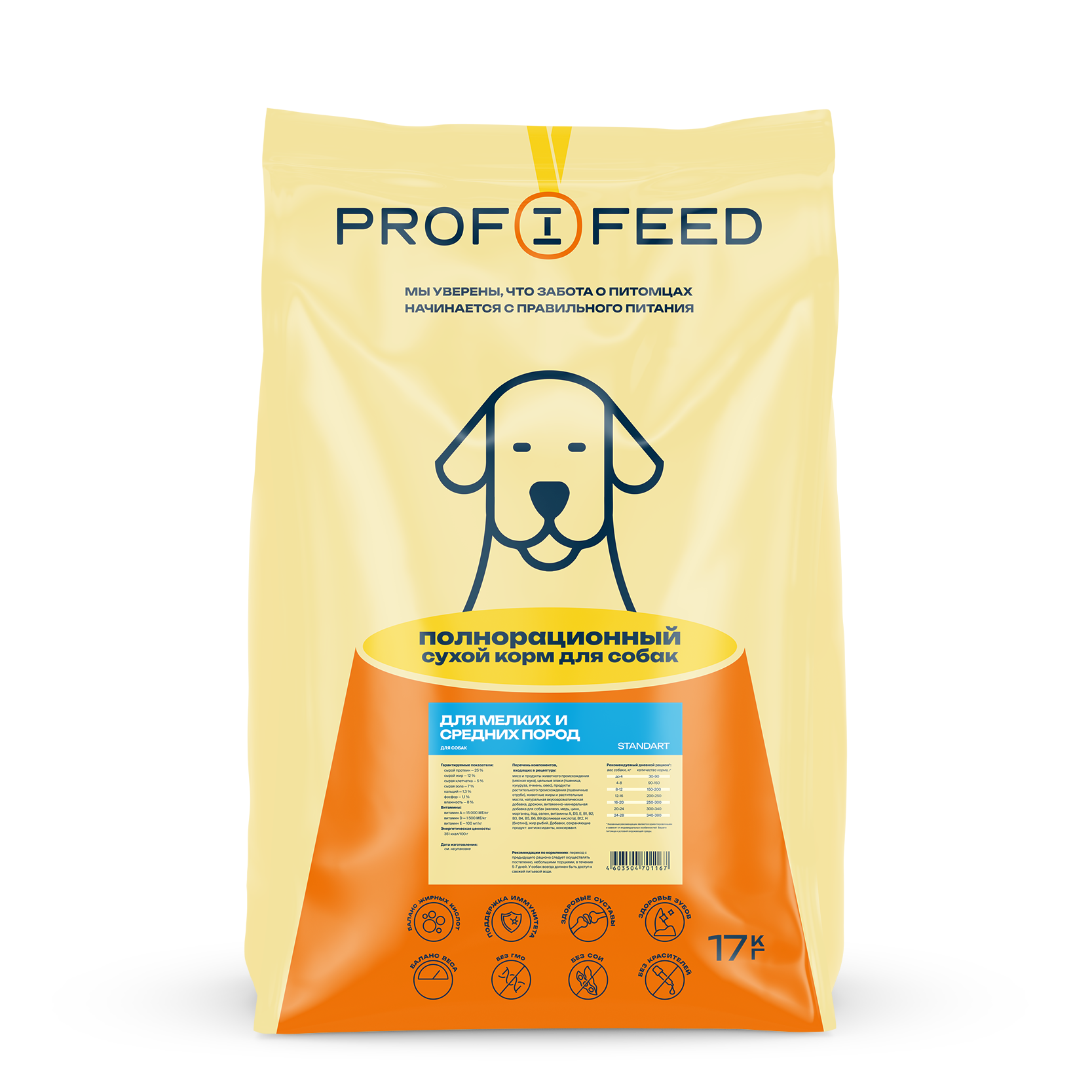 Корм сухой "Profifeed" для собак мелких и средних пород 17 кг