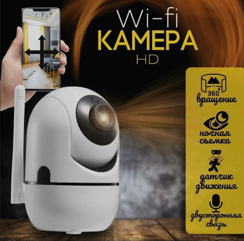 Беспроводная поворотная Smart IP-Camera 360 / беспроводная ip wi fi видеокамера / Камера с обзором 360 ночной съемкой и датчиком движения