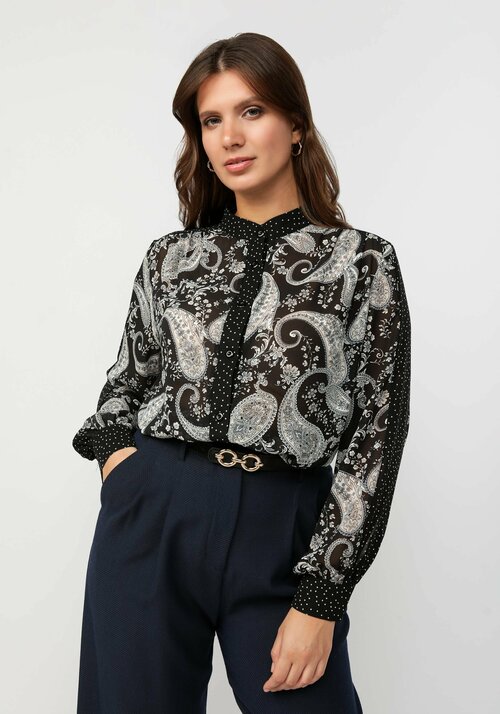 Блуза  Bianka Modeno, прямой силуэт, длинный рукав, размер 54, черный