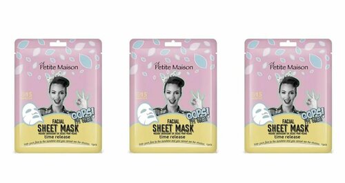 Petite Maison Маска для лица FACIAL SHEET MASK TIME RELEASE, 25 мл, 3 штуки