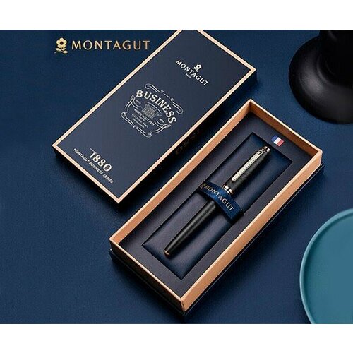 Montagut Ручка в футляре TJ-6 Montagut (черная) 0.5мм роллер, Черная, металлический корпус c рифлением