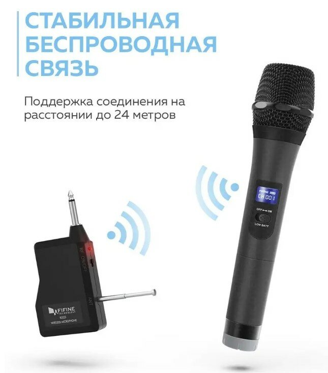 Беспроводной микрофон Fifine K025 (караоке, кардиоидный, для записи, для живого вокала, Black)
