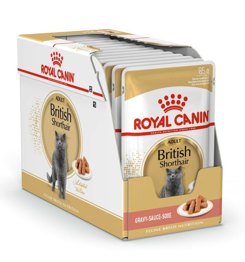 фото Royal Canin British Shorthair Adult влажный корм для взрослых британских короткошерстных кошек в соусе, в паучах - 85 г х 28 шт