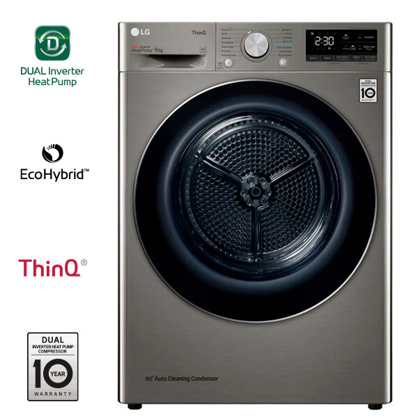 Сушильная машина LG DC90V5V9S, 9 кг, тепловой насос, Wi-Fi, инверторный мотор, A ++