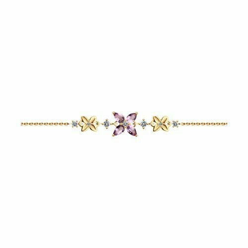 фото Браслет diamant online, серебро, 925 проба, золочение, аметист, фианит, длина 16 см.