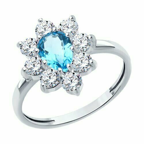 фото Кольцо diamant online, серебро, 925 проба, топаз, фианит, размер 18.5