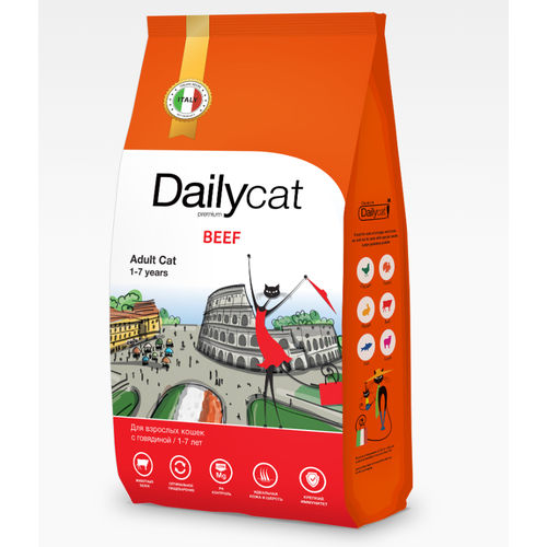 Сухой корм Dailycat casual, для взрослых стерилизованных кошек с говядиной 1,5кг корм для кошек dailycat casual line adult meat cocktail turkey 10 кг