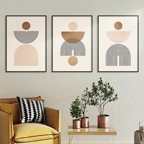 Постер 3 шт 30х40 без рамки "Абстракция фигуры" набор картин для интерьера серый