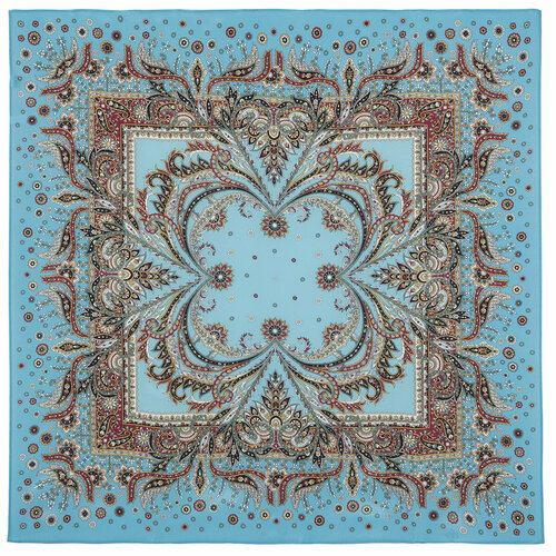 фото Платок павловопосадская платочная мануфактура,89х89 см, коричневый, голубой