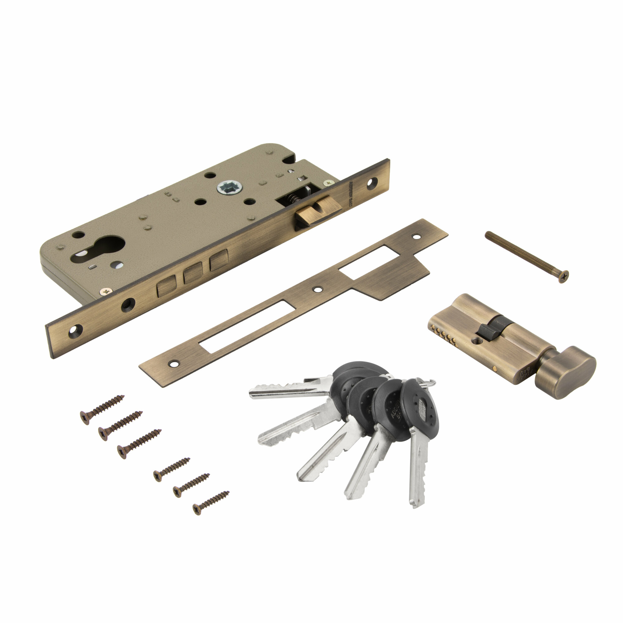 Замок врезной с секретным двухрядным цилиндром ADDEN BAU LOCK 4585 5-60B D BRONZE