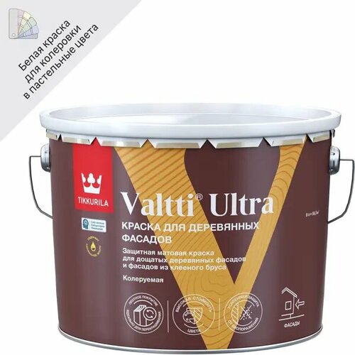 фото Краска для деревянных фасадов tikkurila valtti ultra, матовая, база а, белая, 9 л