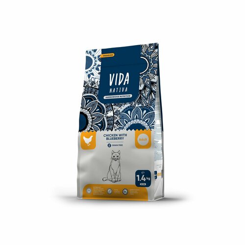 VIDA Nativa (Вида) Сухой корм для взрослых кошек с курицей и черникой / 1,4 кг