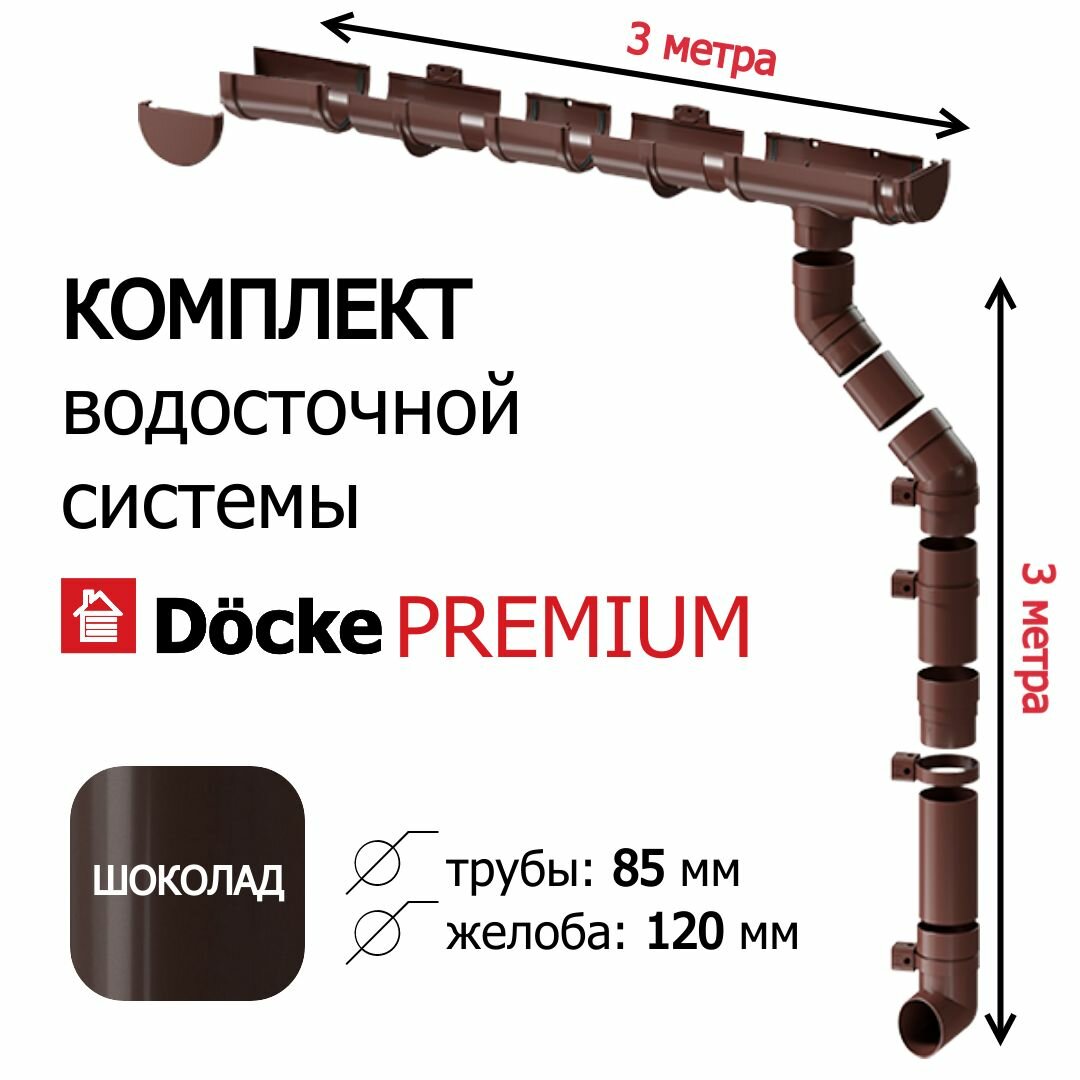 Водосточная система Docke Premium 3м/3м RAL 8019 цвет шоколад комплект.