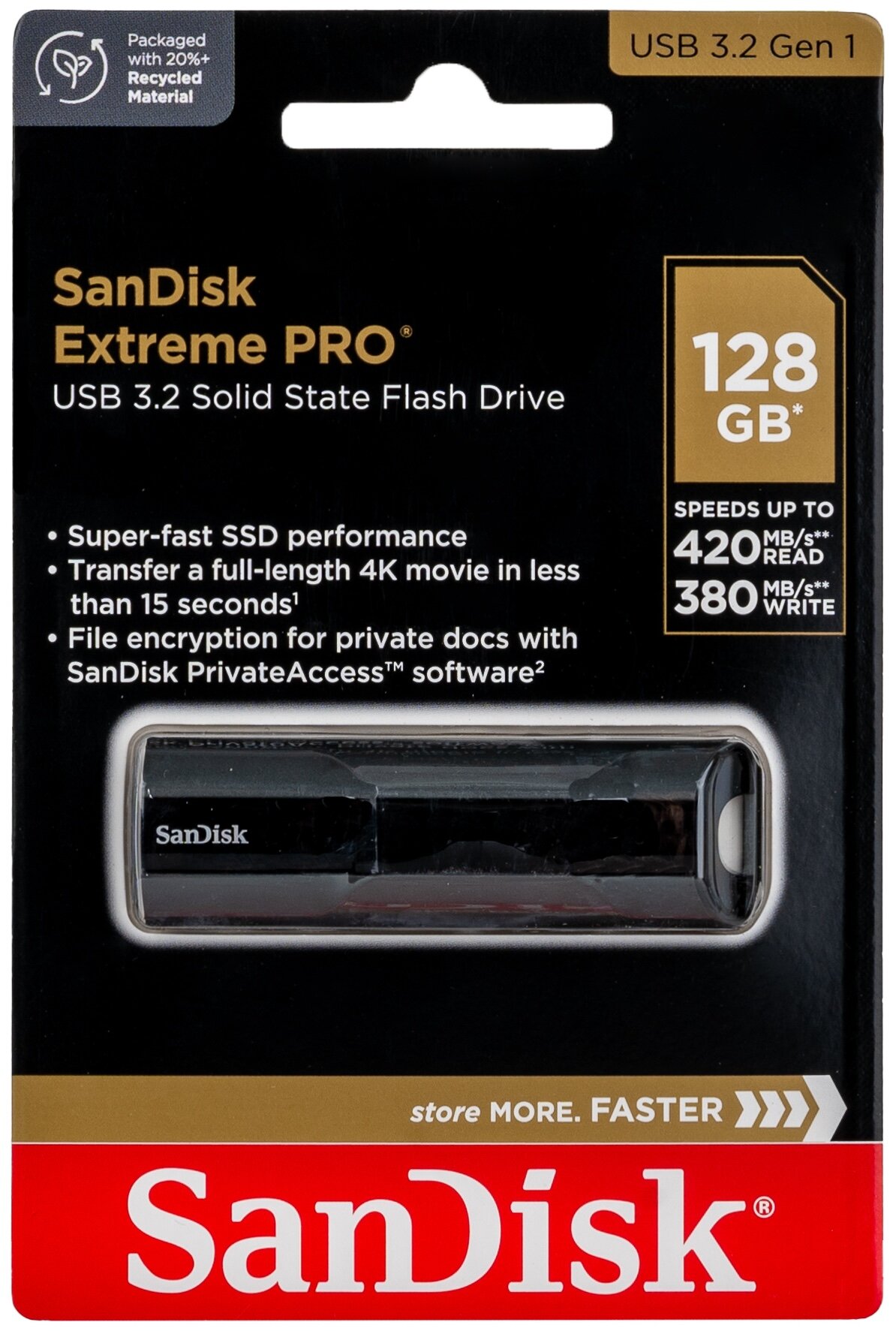 Флеш-накопитель (флэшка) SanDisk USB 3.2 Gen 1 128 ГБ Extreme PRO Solid State Flash drive Type A