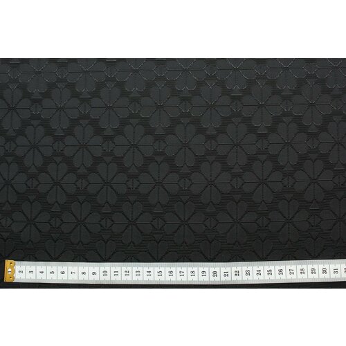 Ткань плащёво-курточная, жаккард A Mc Queen чёрная с цветочками-сердечками 580г/мп , 580 г/пм, ш142см, 0,5 м