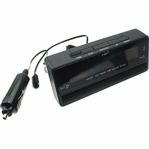 Термометр с часами VST-7010V 1 дисплей, авто прикуриватель 2AG13 подсветка зеленая/синяя часы автомобильные в консоль лада приора1 цифровые с вольтметром термометром красный