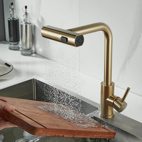 Изображение товара Смеситель для кухни с выдвижным изливом SHEVANIK S263G золотой сатин