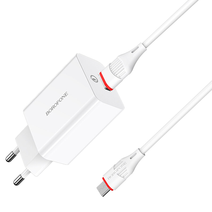 Сетевое зарядное устройство BOROFONE BA21A Long journey 1xUSB с Кабелем USB - Micro, 3A, 18W, белый