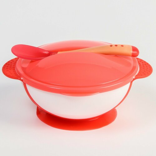 фото Набор детской посуды: миска на присоске 340мл, с крышкой, термоложка, цвет розовый крошка я