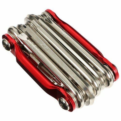 Мультиключ 11 инструментов, цвет красный 9417559 набор инструментов toopre для горного велосипеда комплект инструментов для ремонта велосипеда шестигранный спицевой ключ отвертка для горн