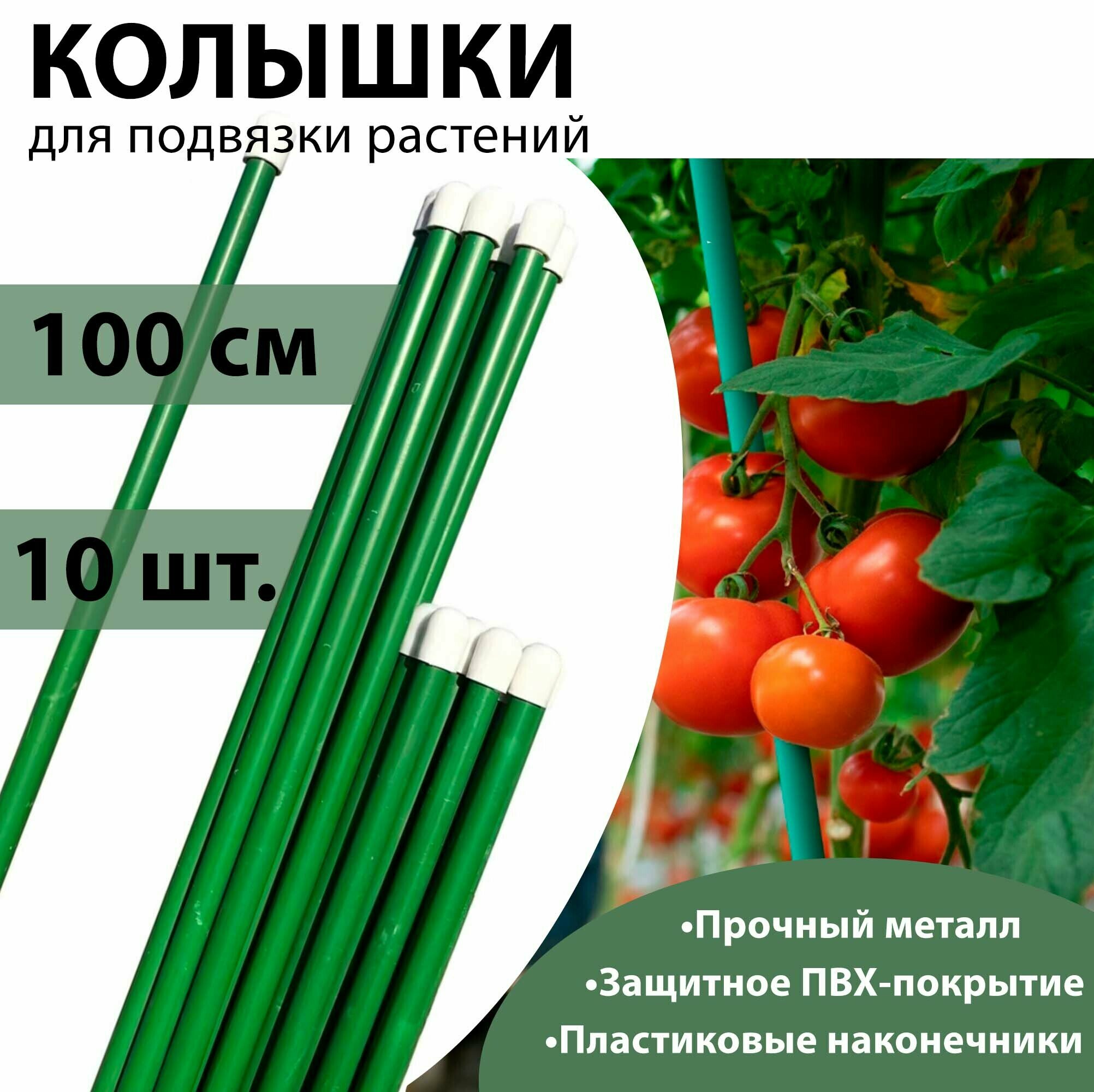 Колышки садовые для подвязки растений металлические в ПВХ-оболочке 100 см - 10 шт.