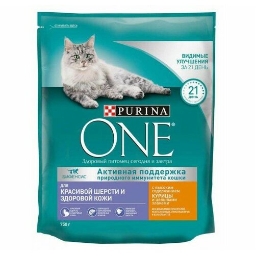 Сухой корм для кошек Purina ONE с курицей и злаками, 750 г