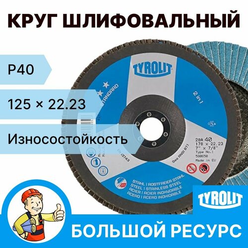 Круг лепестковый торцевой TYROLIT Standard 125 x 15 x 22.23, P40 1шт